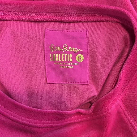 Lilly Pulitzer Luxletic Blythe Velour Pullover Long Sleeve Shirt Hot Pink, Sz S - Picture 3 of 5